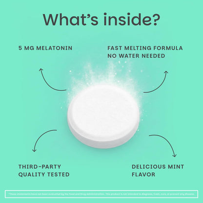 EZ Melts Melatonin – Einschlafhilfe ohne künstliche Aromen – Nicht-GVO & zuckerfrei – Cool Mint – 60 Schmelztabletten (60 Portionen)