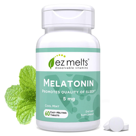 EZ Melts Melatonin – Einschlafhilfe ohne künstliche Aromen – Nicht-GVO & zuckerfrei – Cool Mint – 60 Schmelztabletten (60 Portionen)