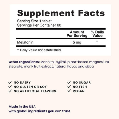 EZ Melts Melatonin – Einschlafhilfe ohne künstliche Aromen – Nicht-GVO & zuckerfrei – Cool Mint – 60 Schmelztabletten (60 Portionen)