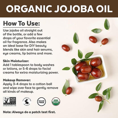 Viva Naturals Bio Jojobaöl – Rein, kaltgepresst für Haut und Haar, USDA Bio-Gesichtsfeuchtigkeitscreme, 118 ml