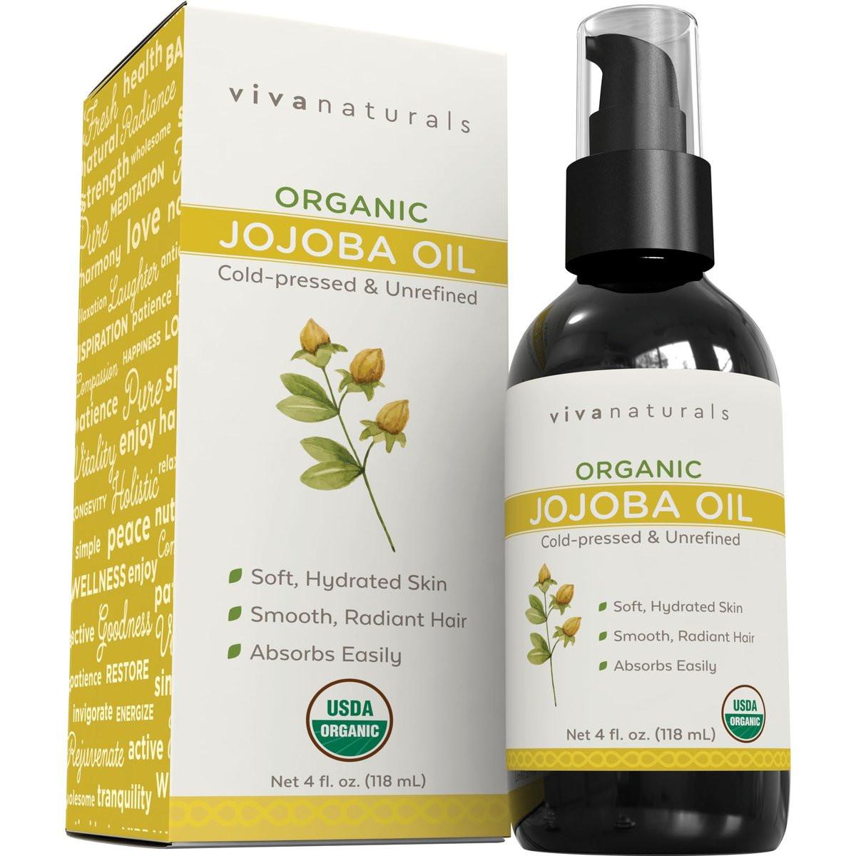 Viva Naturals Bio Jojobaöl – Rein, kaltgepresst für Haut und Haar, USDA Bio-Gesichtsfeuchtigkeitscreme, 118 ml