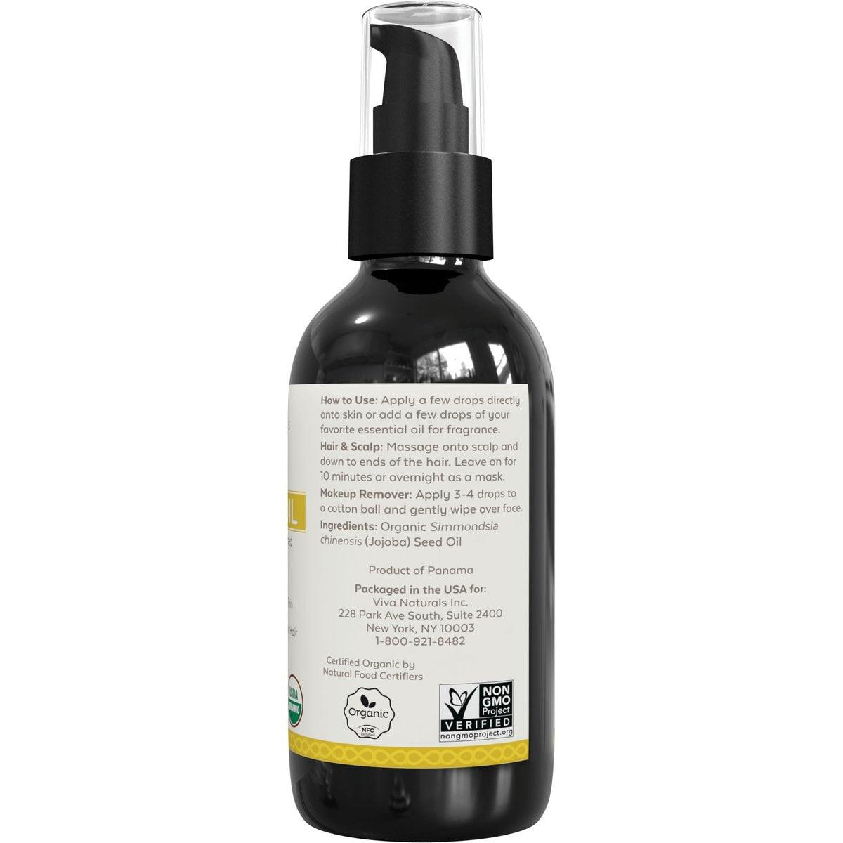 Viva Naturals Bio Jojobaöl – Rein, kaltgepresst für Haut und Haar, USDA Bio-Gesichtsfeuchtigkeitscreme, 118 ml