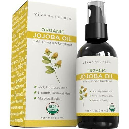 Viva Naturals Bio Jojobaöl – Rein, kaltgepresst für Haut und Haar, USDA Bio-Gesichtsfeuchtigkeitscreme, 118 ml
