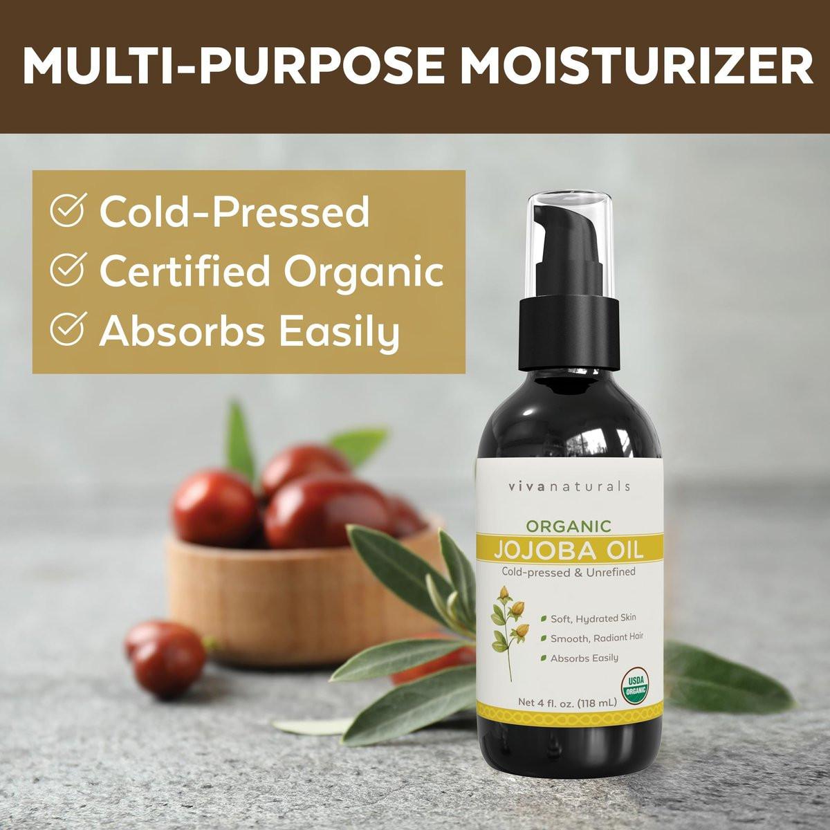 Viva Naturals Bio Jojobaöl – Rein, kaltgepresst für Haut und Haar, USDA Bio-Gesichtsfeuchtigkeitscreme, 118 ml