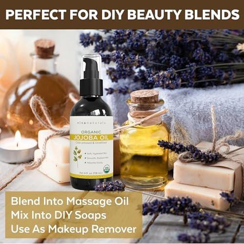 Viva Naturals Bio Jojobaöl – Rein, kaltgepresst für Haut und Haar, USDA Bio-Gesichtsfeuchtigkeitscreme, 118 ml