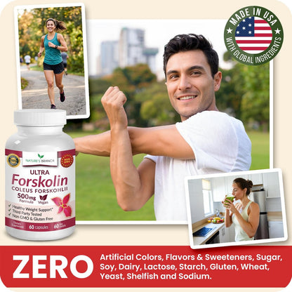 Ultra Forskolin zur Gewichtsunterstützung 500 mg – Höchste Konzentration Coleus Forskohlii Wurzelpulver Extrakt für Männer & Frauen, für die Herzgesundheit – Extra starke Energiekomplex, (2-Monats-Vorrat) 60 Kapseln