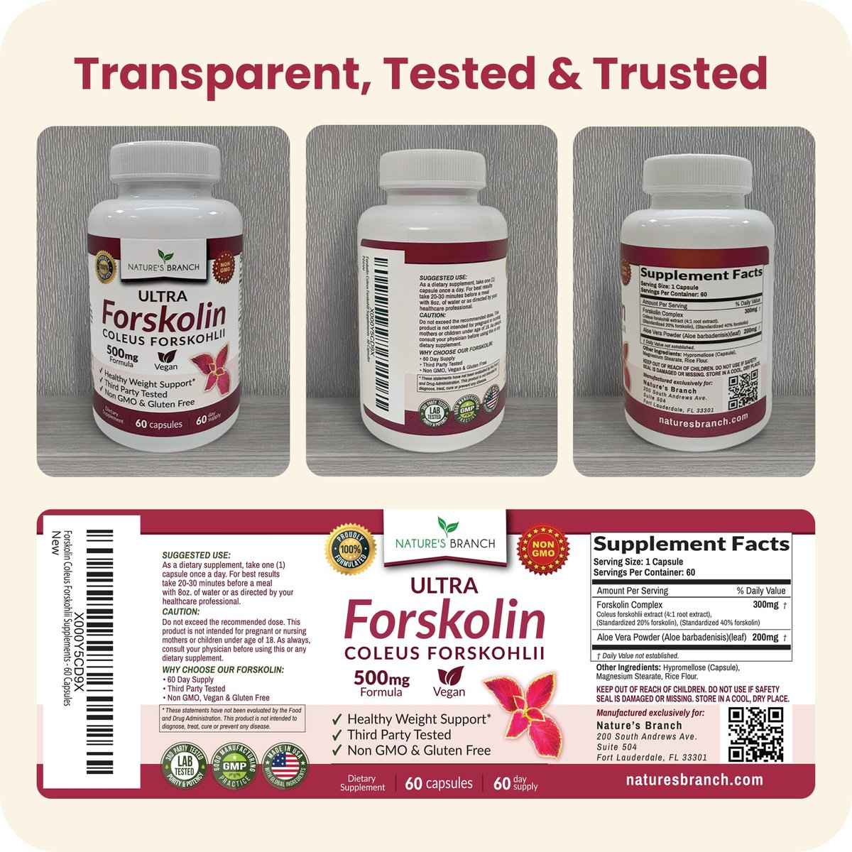 Ultra Forskolin zur Gewichtsunterstützung 500 mg – Höchste Konzentration Coleus Forskohlii Wurzelpulver Extrakt für Männer & Frauen, für die Herzgesundheit – Extra starke Energiekomplex, (2-Monats-Vorrat) 60 Kapseln
