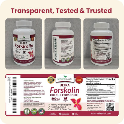 Ultra Forskolin zur Gewichtsunterstützung 500 mg – Höchste Konzentration Coleus Forskohlii Wurzelpulver Extrakt für Männer & Frauen, für die Herzgesundheit – Extra starke Energiekomplex, (2-Monats-Vorrat) 60 Kapseln