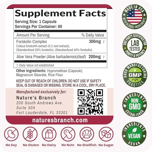 Ultra Forskolin zur Gewichtsunterstützung 500 mg – Höchste Konzentration Coleus Forskohlii Wurzelpulver Extrakt für Männer & Frauen, für die Herzgesundheit – Extra starke Energiekomplex, (2-Monats-Vorrat) 60 Kapseln