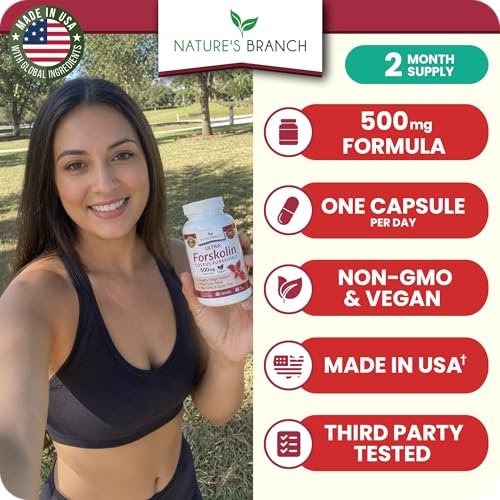 Ultra Forskolin zur Gewichtsunterstützung 500 mg – Höchste Konzentration Coleus Forskohlii Wurzelpulver Extrakt für Männer & Frauen, für die Herzgesundheit – Extra starke Energiekomplex, (2-Monats-Vorrat) 60 Kapseln