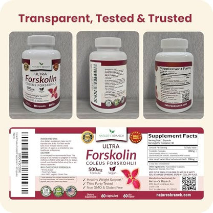 Ultra Forskolin zur Gewichtsunterstützung 500 mg – Höchste Konzentration Coleus Forskohlii Wurzelpulver Extrakt für Männer & Frauen, für die Herzgesundheit – Extra starke Energiekomplex, (2-Monats-Vorrat) 60 Kapseln