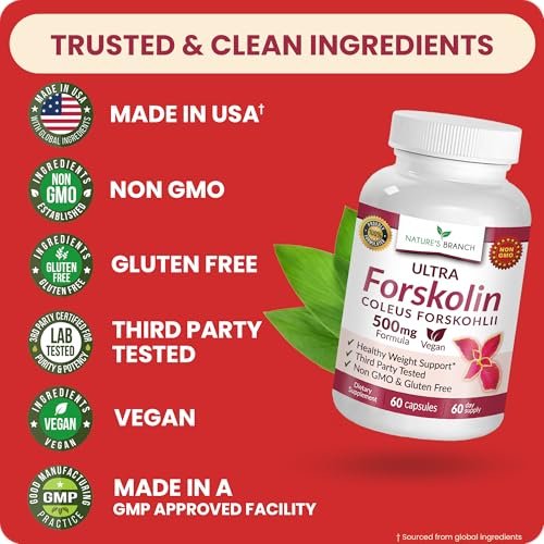 Ultra Forskolin zur Gewichtsunterstützung 500 mg – Höchste Konzentration Coleus Forskohlii Wurzelpulver Extrakt für Männer & Frauen, für die Herzgesundheit – Extra starke Energiekomplex, (2-Monats-Vorrat) 60 Kapseln
