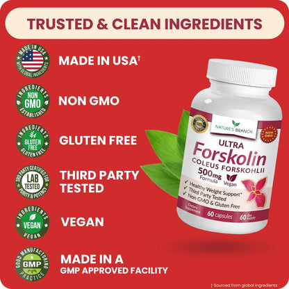Ultra Forskolin zur Gewichtsunterstützung 500 mg – Höchste Konzentration Coleus Forskohlii Wurzelpulver Extrakt für Männer & Frauen, für die Herzgesundheit – Extra starke Energiekomplex, (2-Monats-Vorrat) 60 Kapseln