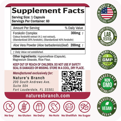 Ultra Forskolin zur Gewichtsunterstützung 500 mg – Höchste Konzentration Coleus Forskohlii Wurzelpulver Extrakt für Männer & Frauen, für die Herzgesundheit – Extra starke Energiekomplex, (2-Monats-Vorrat) 60 Kapseln