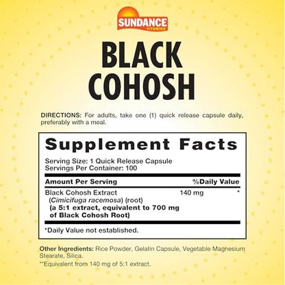 Sundance Black Cohosh | 100 Kapseln | Traditionelles Kraut | Nicht-GVO & glutenfrei
