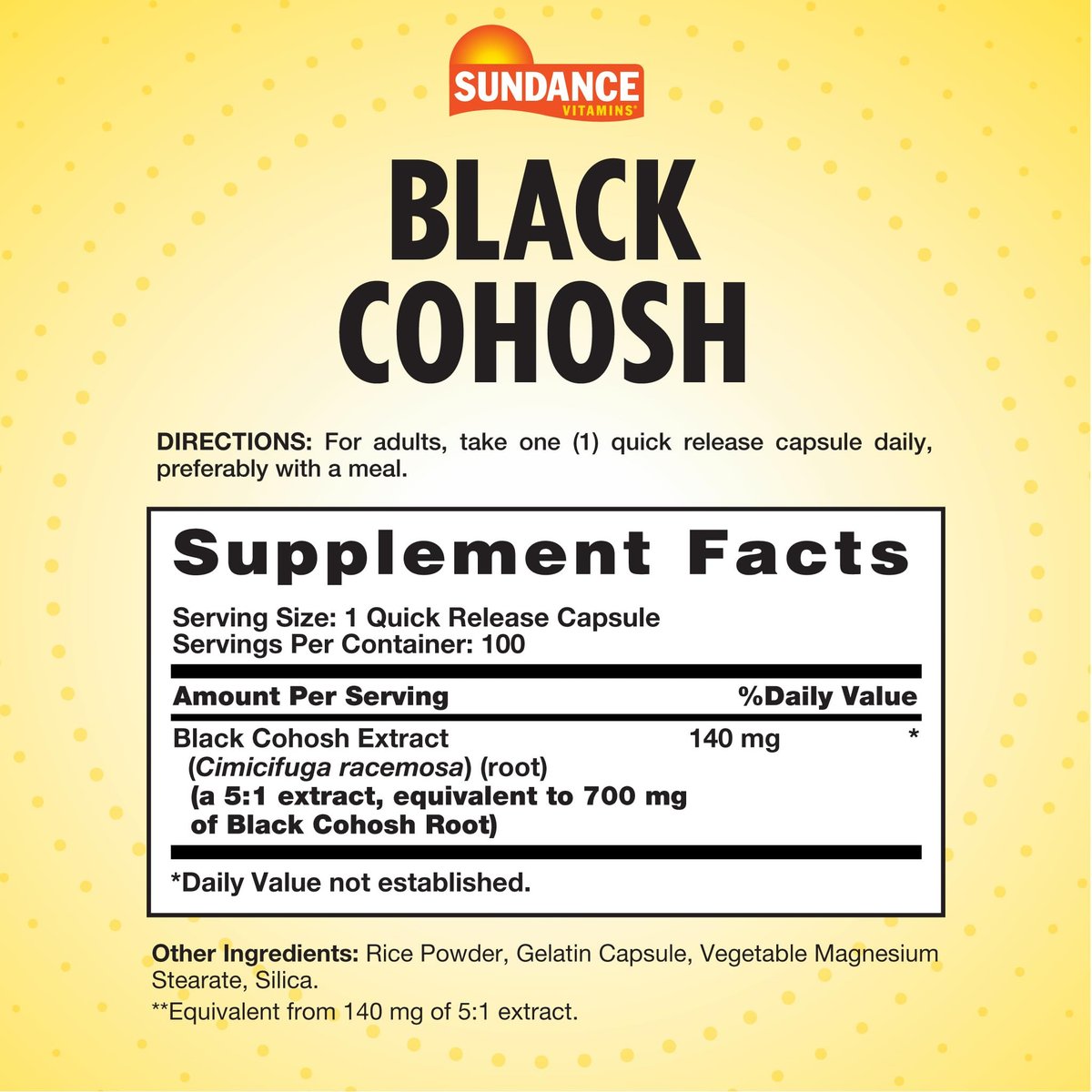 Sundance Black Cohosh | 100 Kapseln | Traditionelles Kraut | Nicht-GVO & glutenfrei