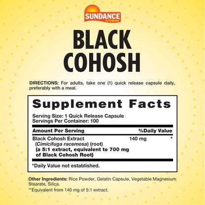 Sundance Black Cohosh | 100 Kapseln | Traditionelles Kraut | Nicht-GVO & glutenfrei