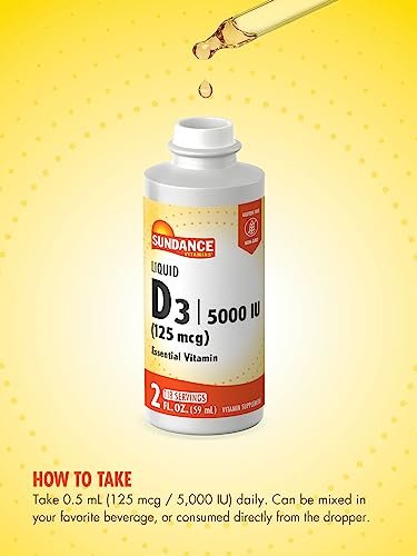 Sundance Flüssiges Vitamin D3 5000 IE | 59 ml | Essentielle Vitamin-Tropfen | Vegetarisch, Nicht-GVO, Glutenfrei