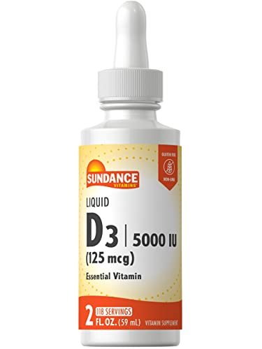 Sundance Flüssiges Vitamin D3 5000 IE | 59 ml | Essentielle Vitamin-Tropfen | Vegetarisch, Nicht-GVO, Glutenfrei
