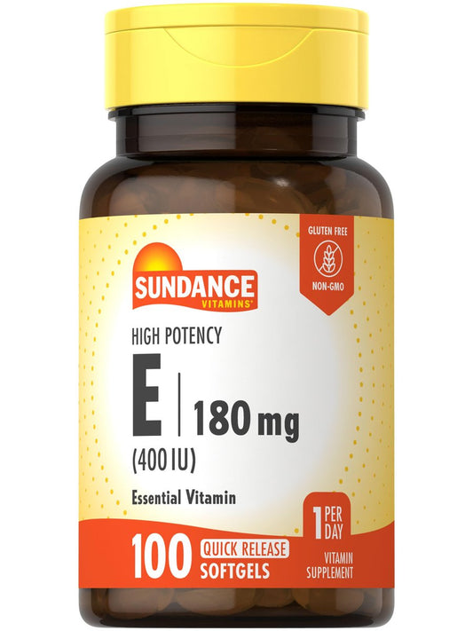 Sundance Vitamin E 180mg (400 IE) | 100 Weichkapseln | Hochdosiert | Non-GMO & Glutenfrei