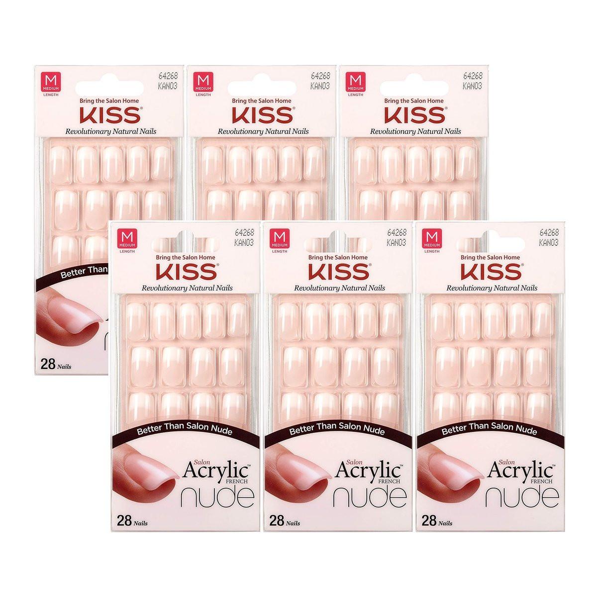 KISS Salon Acrylic Nude French 28 Stück Mittellang Flach (Packung mit 6)
