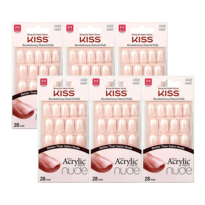 KISS Salon Acrylic Nude French 28 Stück Mittellang Flach (Packung mit 6)