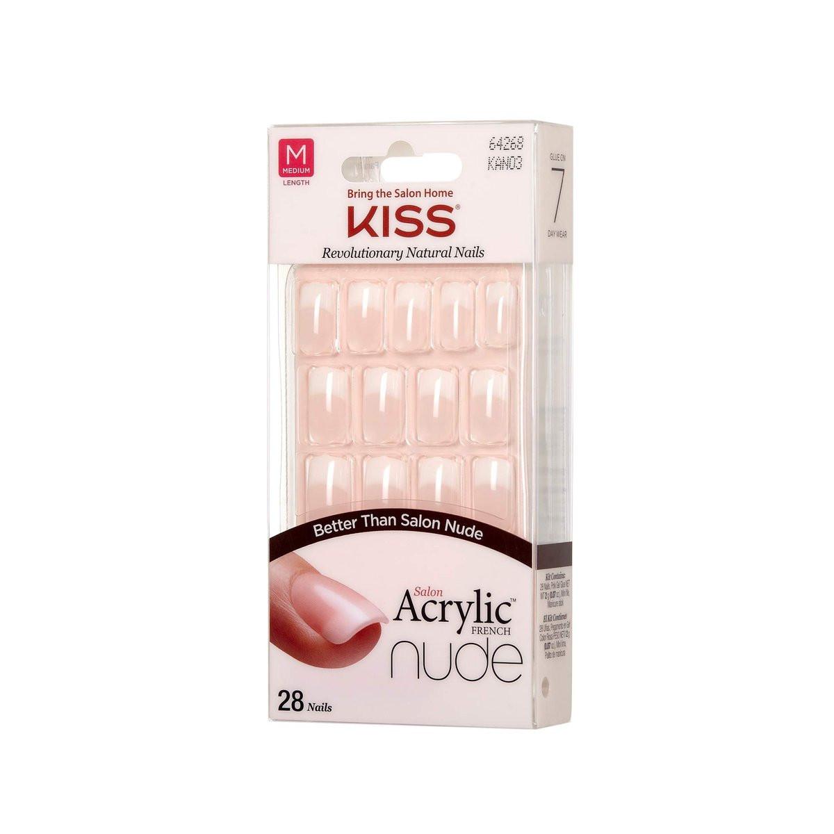 KISS Salon Acrylic Nude French 28 Stück Mittellang Flach (Packung mit 6)