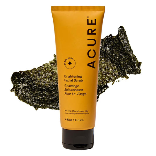 Acure Brightening Facial Scrub – Sanftes Peeling-Gesichtswasser für strahlende Haut mit Meeresalgen & französischer grüner Tonerde, 118 ml