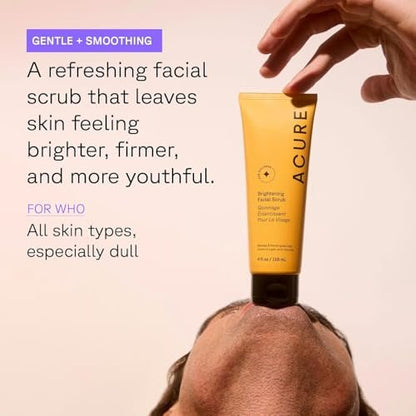 Acure Brightening Facial Scrub – Sanftes Peeling-Gesichtswasser für strahlende Haut mit Meeresalgen & französischer grüner Tonerde, 118 ml