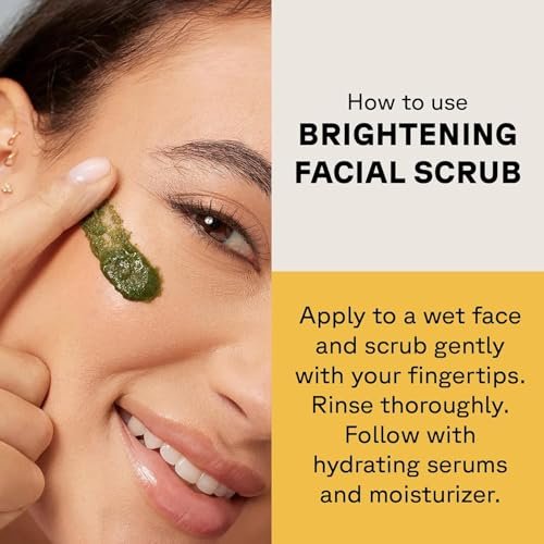 Acure Brightening Facial Scrub – Sanftes Peeling-Gesichtswasser für strahlende Haut mit Meeresalgen & französischer grüner Tonerde, 118 ml