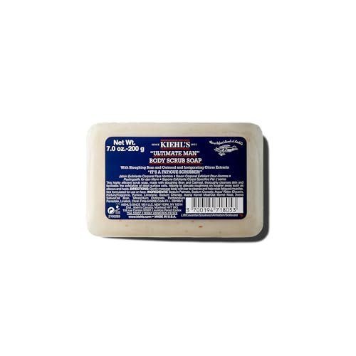 Kiehl's Ultimate Man Body Scrub Peelings-Seife – Energisierender Duschschaum für Männerhaut, reinigt & peelt Schmutz und Öl, mit Haferkleie & Bimsstein, glättet raue Haut – 198 g