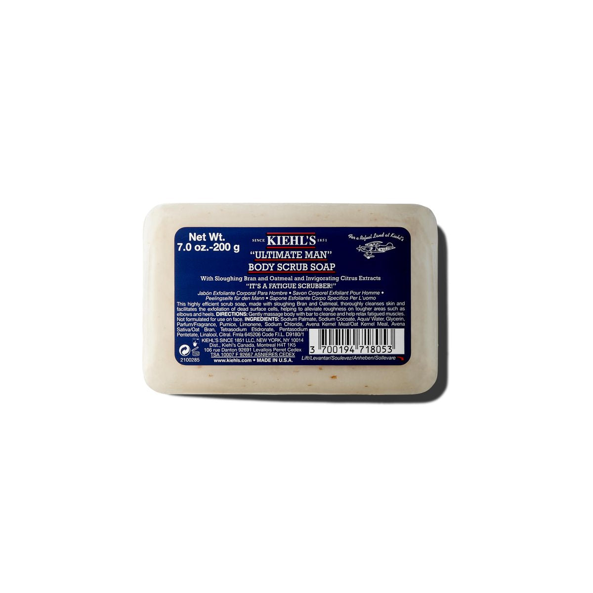 Kiehl's Ultimate Man Body Scrub Peelings-Seife – Energisierender Duschschaum für Männerhaut, reinigt & peelt Schmutz und Öl, mit Haferkleie & Bimsstein, glättet raue Haut – 198 g