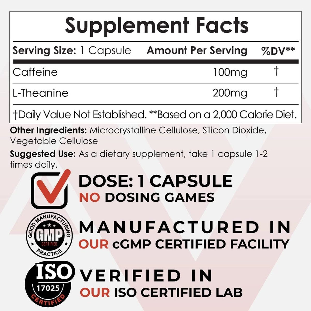 Nootropics Depot Koffein und L-Theanin Kapseln | 60 Kapseln | 100 mg Koffein + 200 mg L-Theanin | Natürliches Nahrungsergänzungsmittel | Energie-Booster | Mentale Konzentration + Wachsamkeit | Kaffee-Alternative