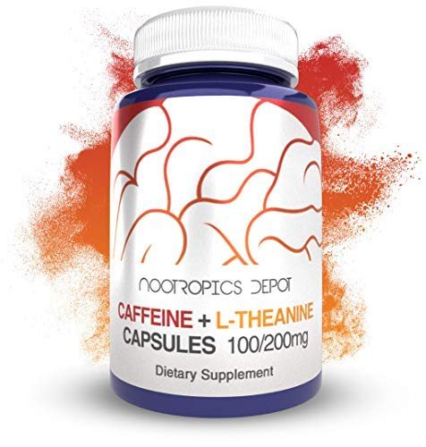 Nootropics Depot Koffein und L-Theanin Kapseln | 60 Kapseln | 100 mg Koffein + 200 mg L-Theanin | Natürliches Nahrungsergänzungsmittel | Energie-Booster | Mentale Konzentration + Wachsamkeit | Kaffee-Alternative