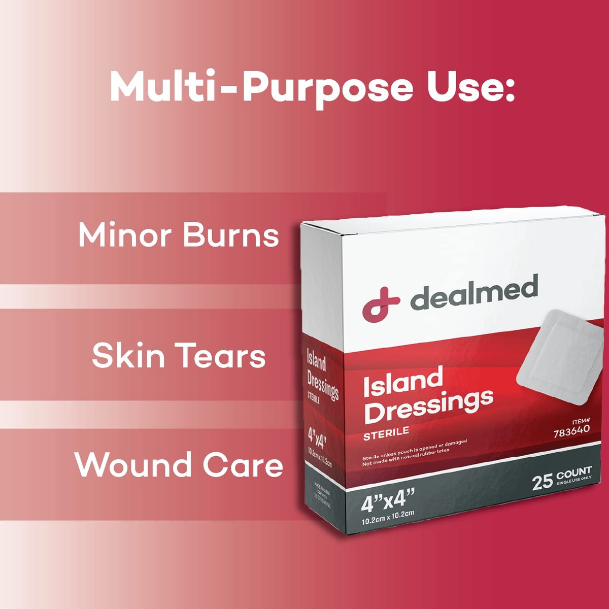 Dealmed Sterile Bordered Gauze Island Dressings – 25 Stück, 4" x 4" Wundauflagen, Einweg, Latexfrei, Kleberänder mit Antihaft-Pads, Wundverband für Erste-Hilfe-Set und medizinische Einrichtungen