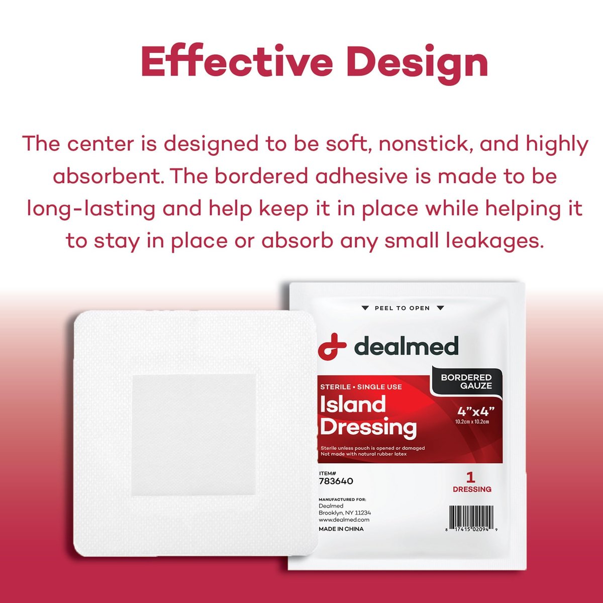 Dealmed Sterile Bordered Gauze Island Dressings – 25 Stück, 4" x 4" Wundauflagen, Einweg, Latexfrei, Kleberänder mit Antihaft-Pads, Wundverband für Erste-Hilfe-Set und medizinische Einrichtungen