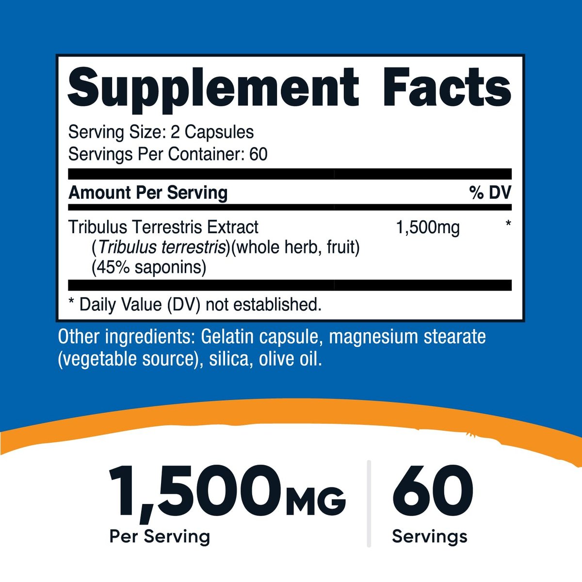 Nutricost Tribulus Terrestris Extrakt 1500mg, 120 Kapseln - 60 Portionen (750mg pro Kapsel), Nicht GVO & Glutenfrei