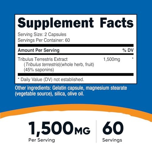 Nutricost Tribulus Terrestris Extrakt 1500mg, 120 Kapseln - 60 Portionen (750mg pro Kapsel), Nicht GVO & Glutenfrei