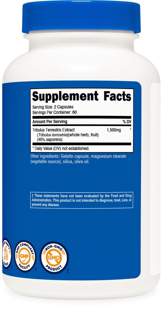 Nutricost Tribulus Terrestris Extrakt 1500mg, 120 Kapseln - 60 Portionen (750mg pro Kapsel), Nicht GVO & Glutenfrei