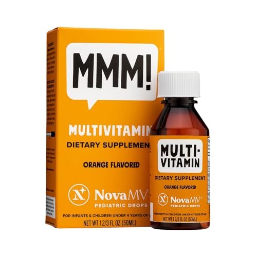 NovaFerrum MMM Multivitamin für Kinder, Kleinkinder und Babys | Vitamin C, D3, E | Glutenfrei zertifiziert | Zuckerfrei | Ohne künstliche Farbstoffe | Altersgruppe 0–4 Jahre | Orangengeschmack | 50 ml