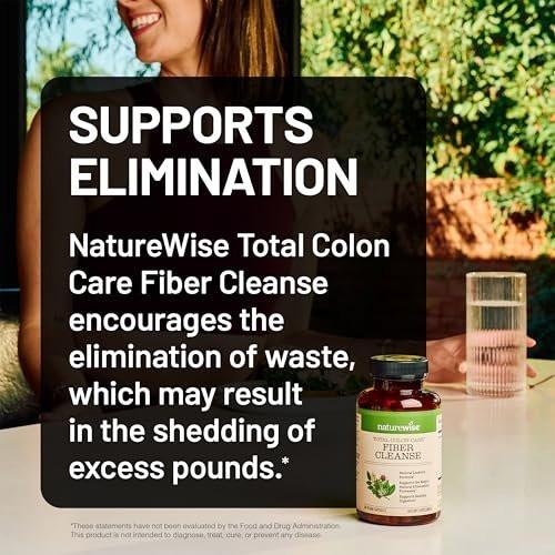 NatureWise Total Colon Care Fiber Cleanse – Natürliche Abführkräutermischung mit Präbiotika & Enzymen – 60 Kapseln (30 Tage Versorgung)