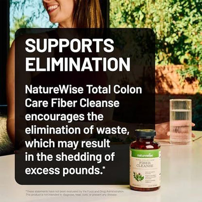 NatureWise Total Colon Care Fiber Cleanse – Natürliche Abführkräutermischung mit Präbiotika & Enzymen – 60 Kapseln (30 Tage Versorgung)