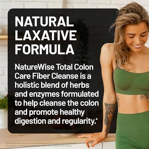 NatureWise Total Colon Care Fiber Cleanse – Natürliche Abführkräutermischung mit Präbiotika & Enzymen – 60 Kapseln (30 Tage Versorgung)