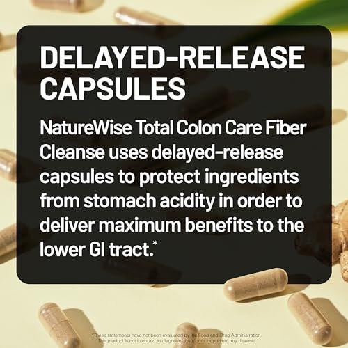 NatureWise Total Colon Care Fiber Cleanse – Natürliche Abführkräutermischung mit Präbiotika & Enzymen – 60 Kapseln (30 Tage Versorgung)