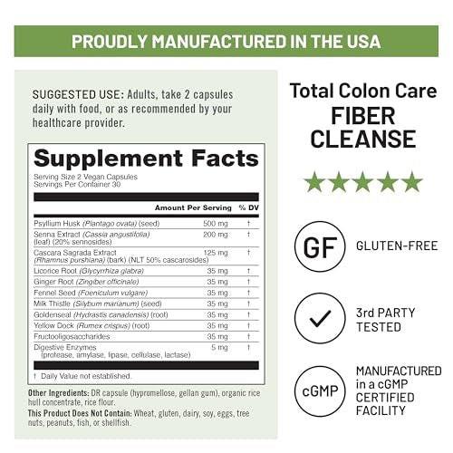 NatureWise Total Colon Care Fiber Cleanse – Natürliche Abführkräutermischung mit Präbiotika & Enzymen – 60 Kapseln (30 Tage Versorgung)