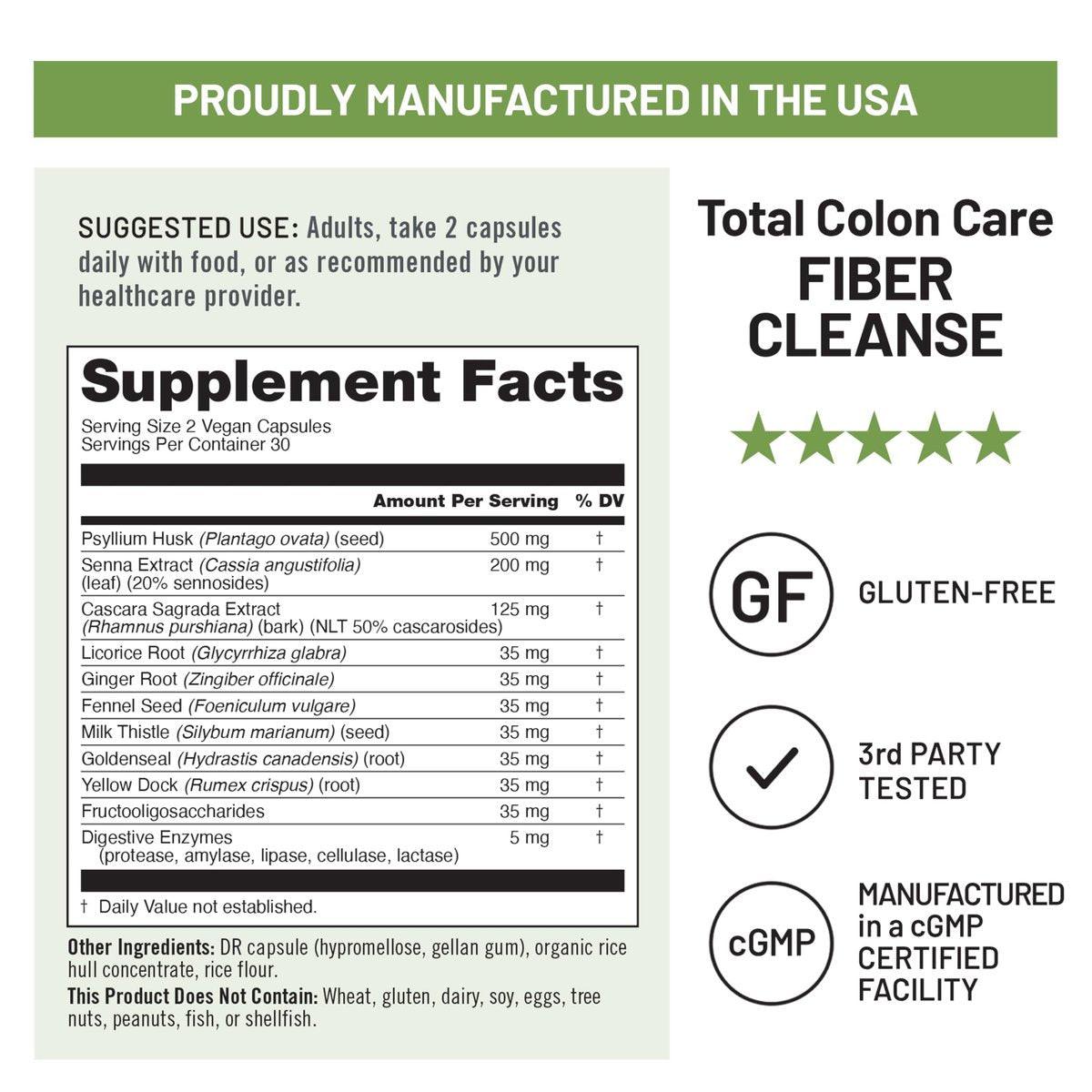 NatureWise Total Colon Care Fiber Cleanse – Natürliche Abführkräutermischung mit Präbiotika & Enzymen – 60 Kapseln (30 Tage Versorgung)