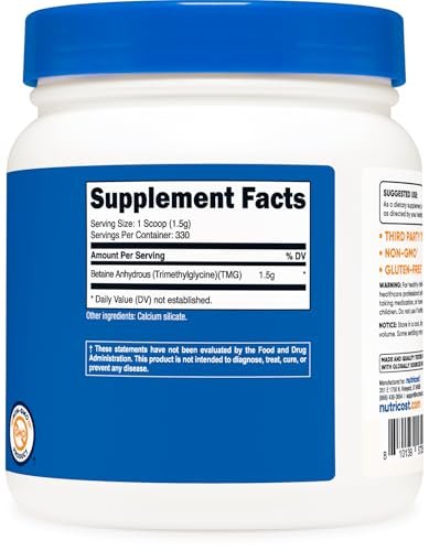 Nutricost Betain-Anhydrat Trimethylglycin (TMG) Pulver 500 g – Hochreines Nahrungsergänzungsmittel