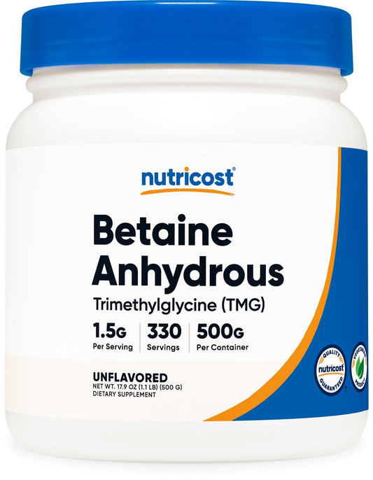 Nutricost Betain-Anhydrat Trimethylglycin (TMG) Pulver 500 g – Hochreines Nahrungsergänzungsmittel