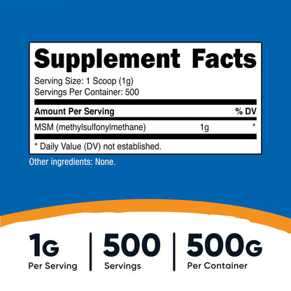 Nutricost Reines MSM-Pulver 500 g – Methylsulfonylmethan, hochrein, laborgeprüft