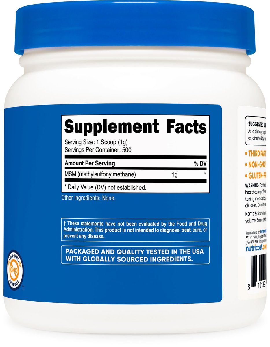 Nutricost Reines MSM-Pulver 500 g – Methylsulfonylmethan, hochrein, laborgeprüft